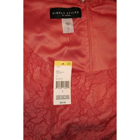 Simply Styled Lace Overlay Sheath Faded Rose Coral Cocktail Dress Size L NWT - Picture 9 of 11